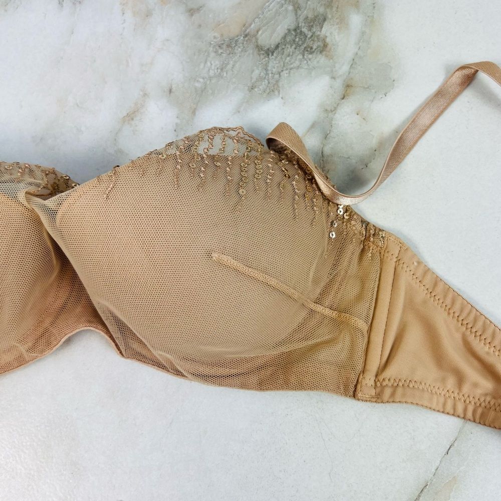 Soma 79984 Tan/Nude Lace Sequin Mesh Overlay Lightly Lined Bra,  32C - Picture 10 of 16